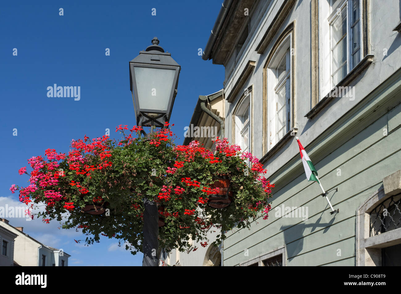 Floral decoration on lampost Stock Photo
