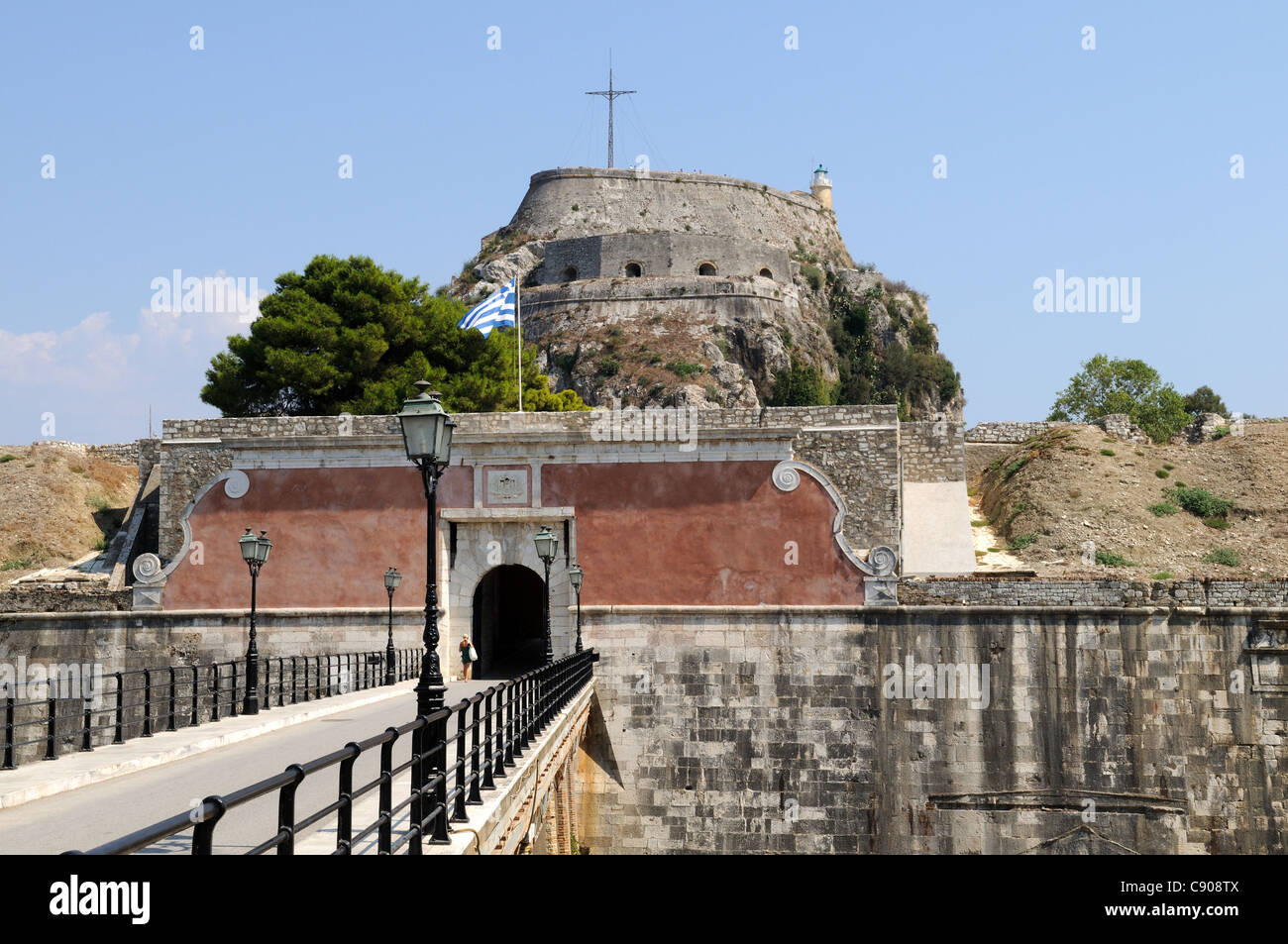 Entrance to the Old Venetian Fortress Corfu Town Kerkyra Greece Stock Photo
