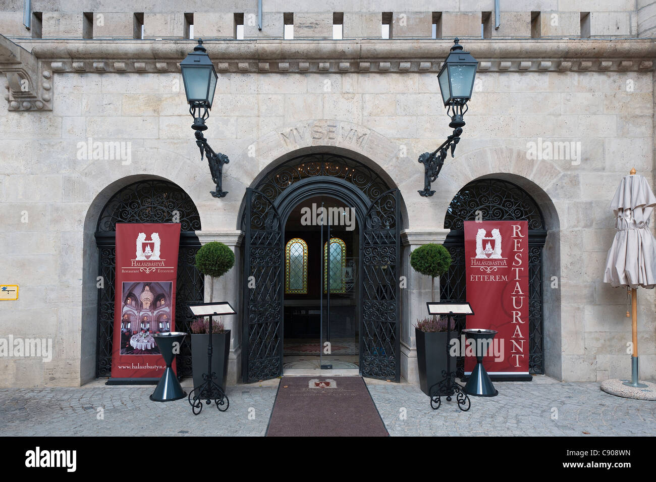 Halaszbastya Restaurant is located on Buda Castle hill Stock Photo