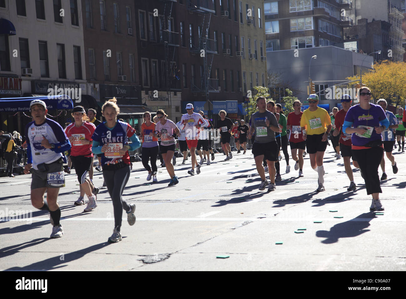 Sunday November 6, 2011 New York City Marathon Runners on 1st Avenue