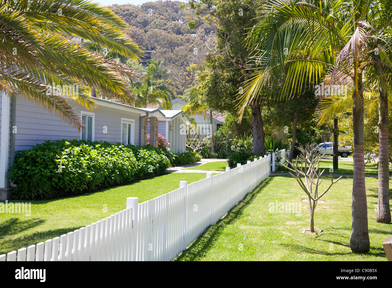 garden and picket fence of an expensive australian home at palm beach,sydney Stock Photo Alamy