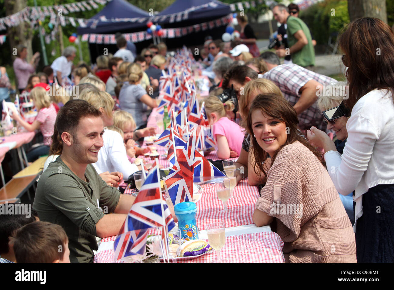 Children and families enjoying a Royal Wedding street party in Brighton, East Sussex, UK. Stock Photo