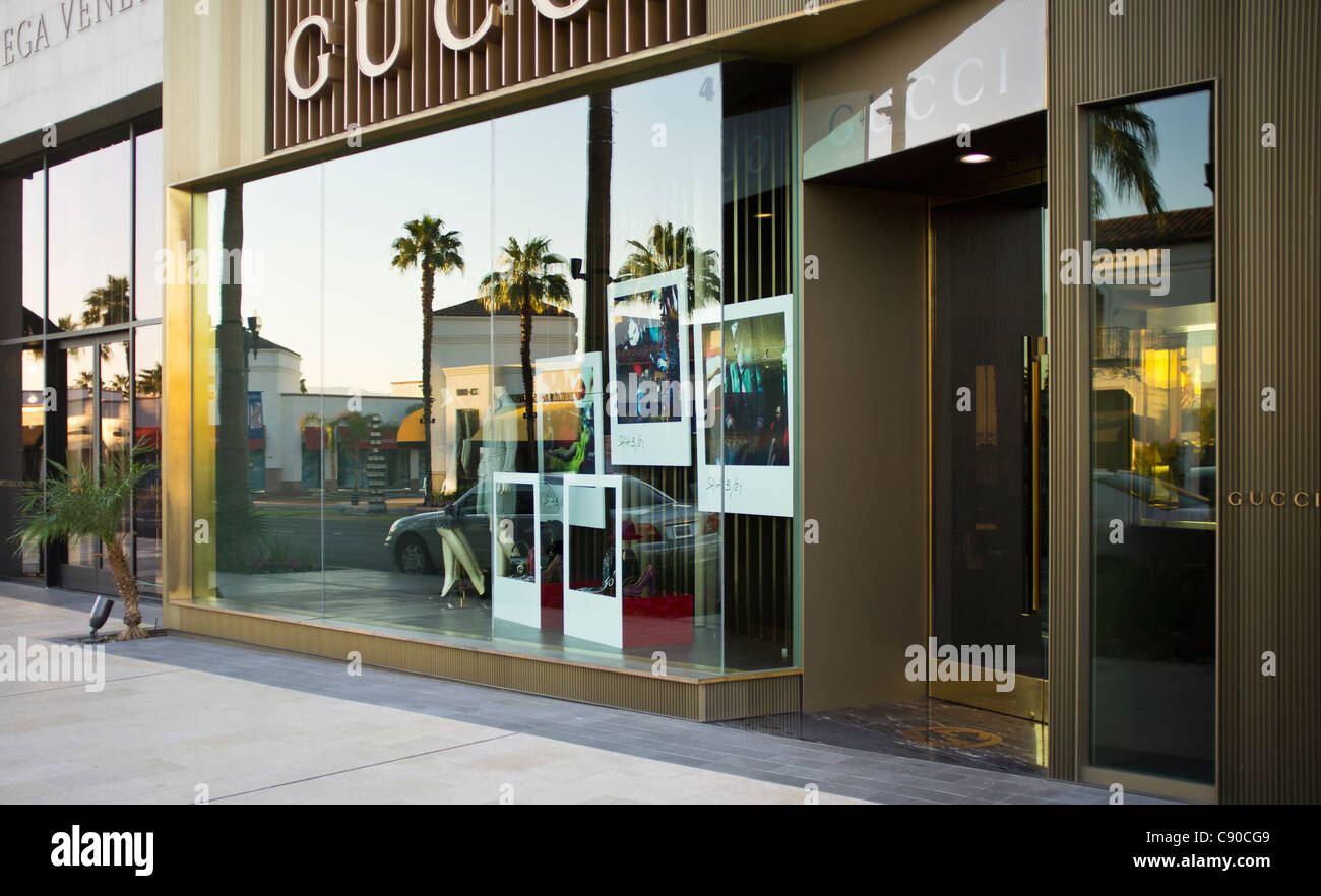 Gucci storefront on El Paseo in Palm Desert California. Stock Photo