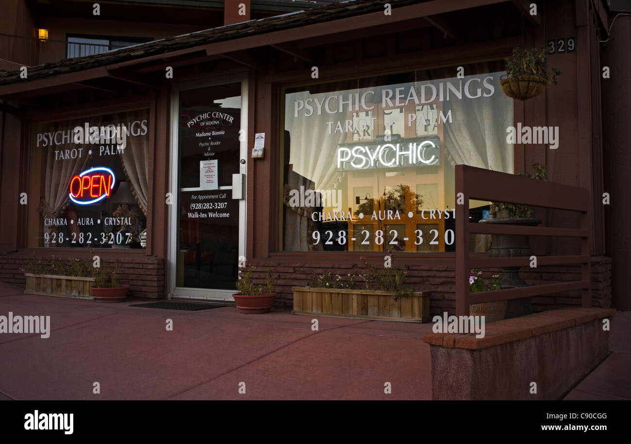 Sedona Arizona psychic readings store front with open sign Stock Photo