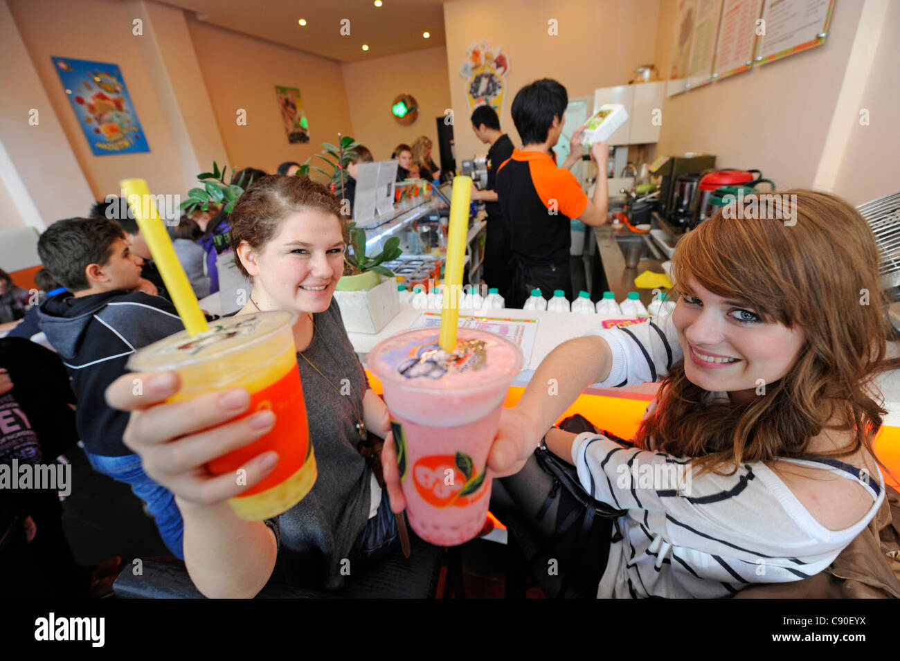 Bubble tea is the new trendy drink from asia. Stock Photo