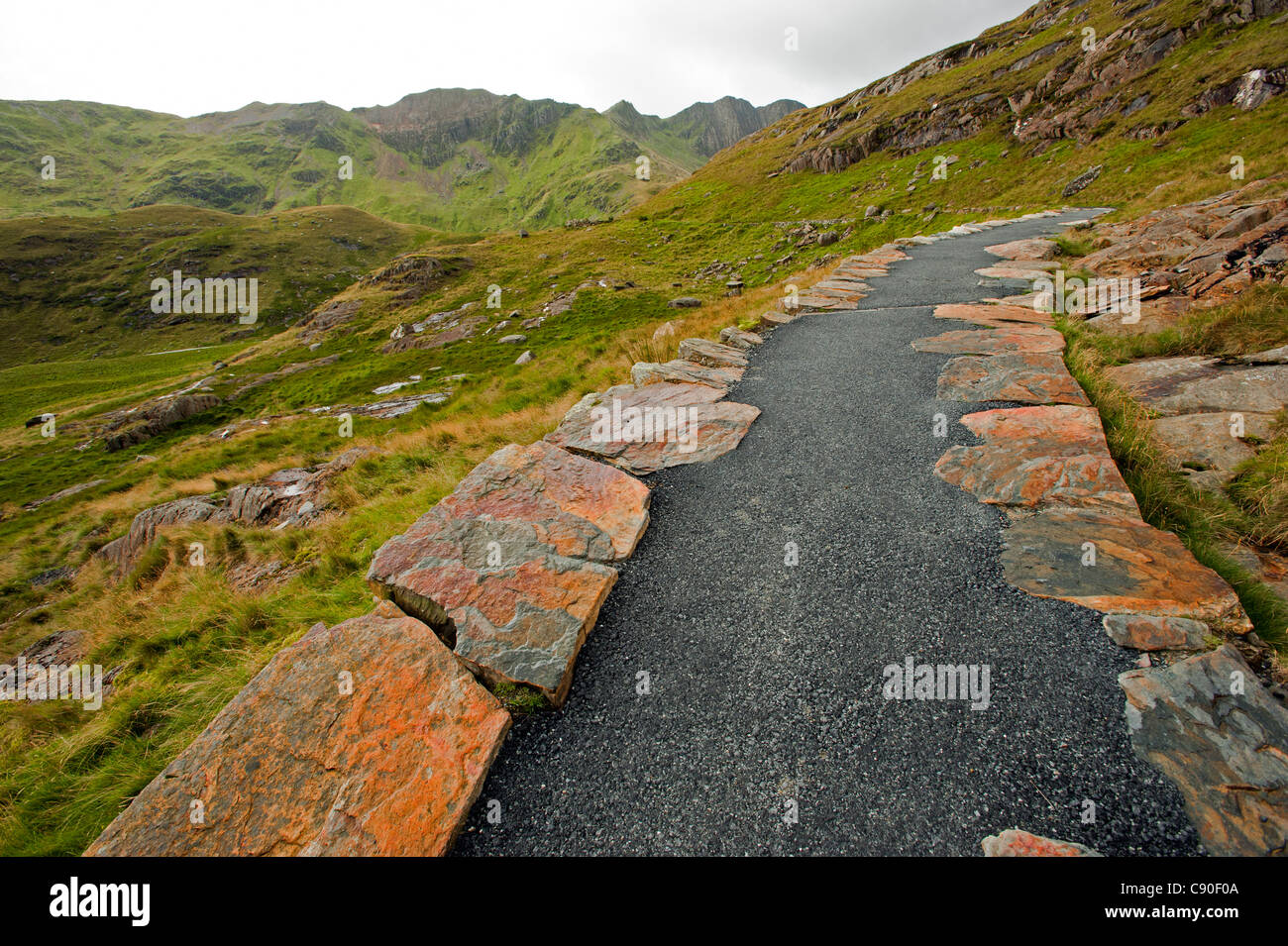 Miners Track towards Mt. Snowdon, Snowdonia National Park, Wales, UK Stock Photo