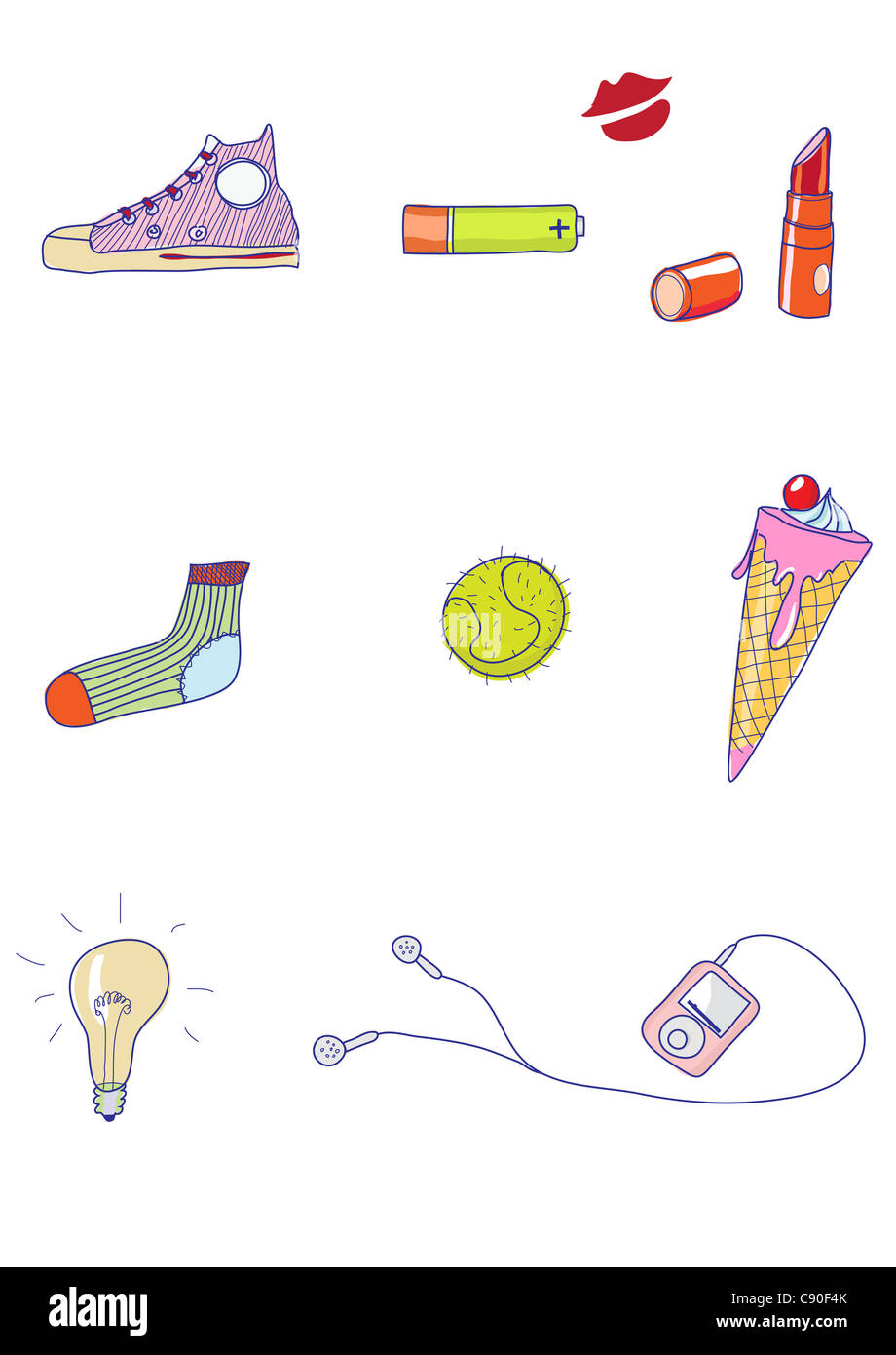 Set of funky hand-drawn elements of modern urban life. Stock Photo