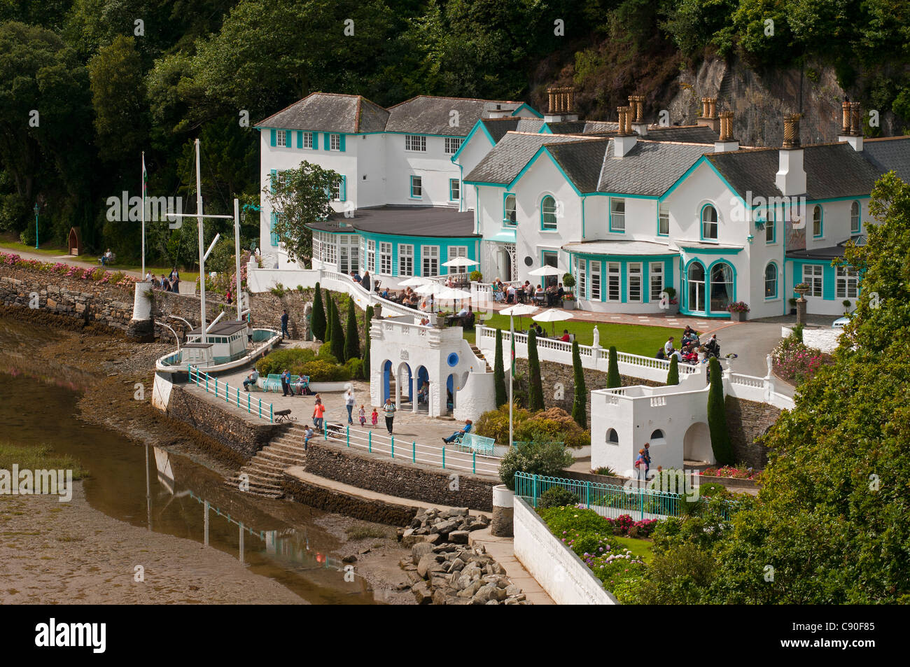 The village of Portmeirion, founded by Welsh architekt Sir Clough Williams-Ellis in 1926, Wales, UK Stock Photo