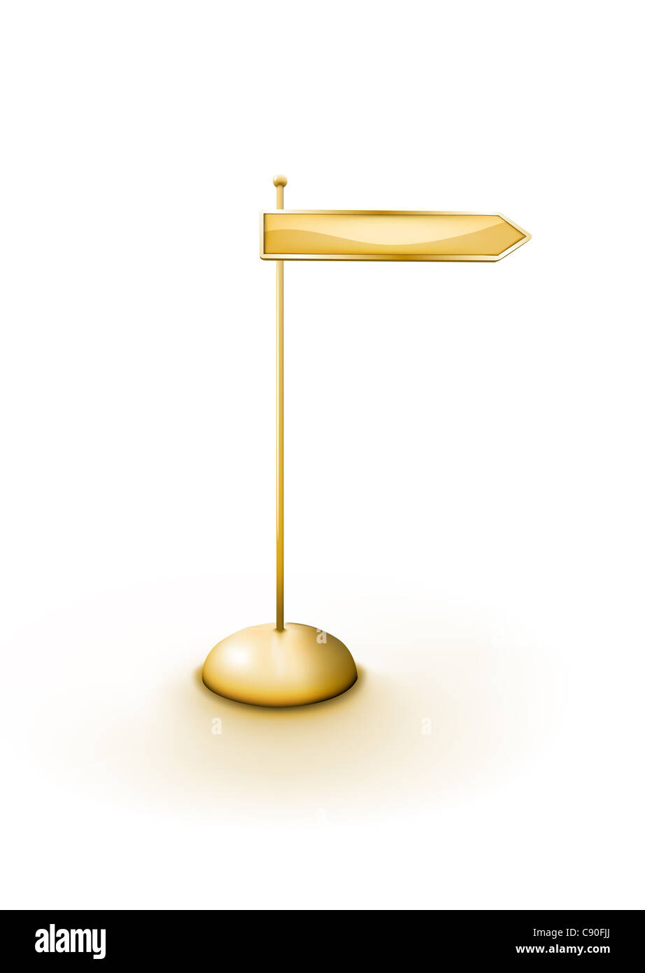 illustration of golden arrowed direction sign. You can easily change color, put in your own signage text. Stock Photo