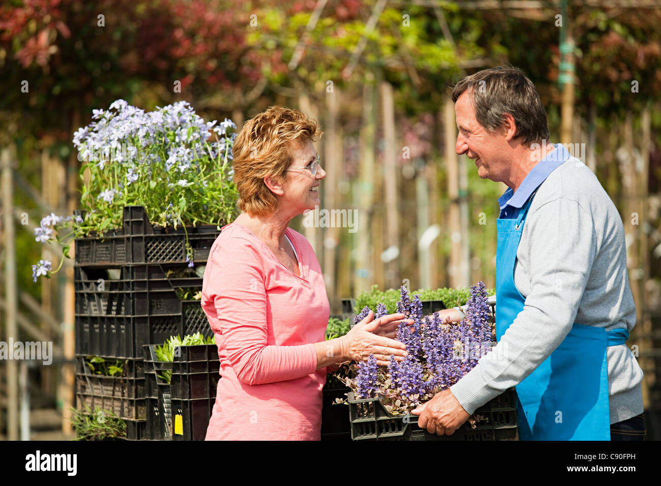 Woman buying plants at garden center Stock Photo Alamy