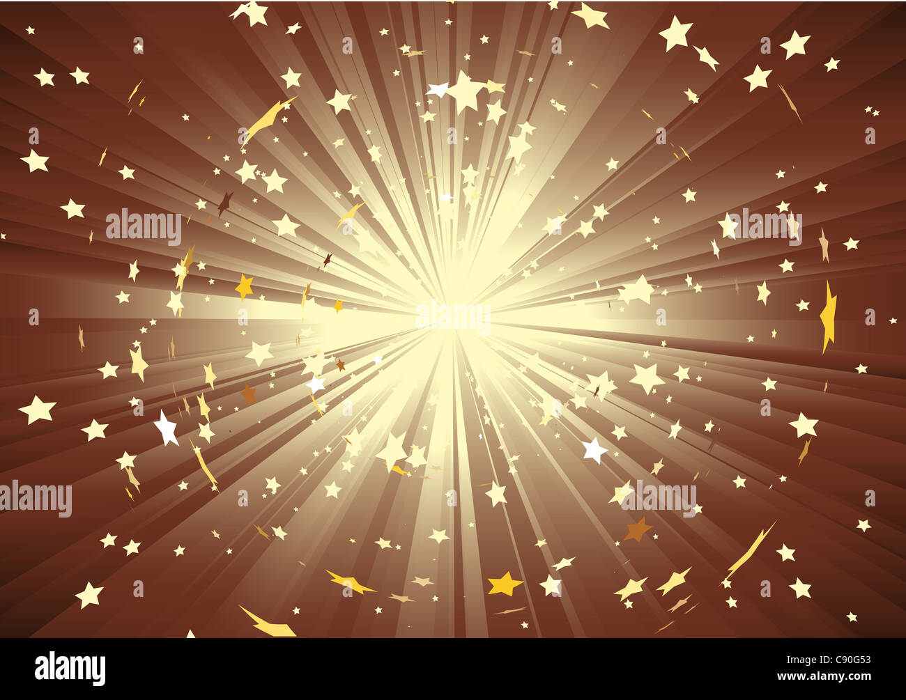 illustration of brown background with light rays and burst of stars ...