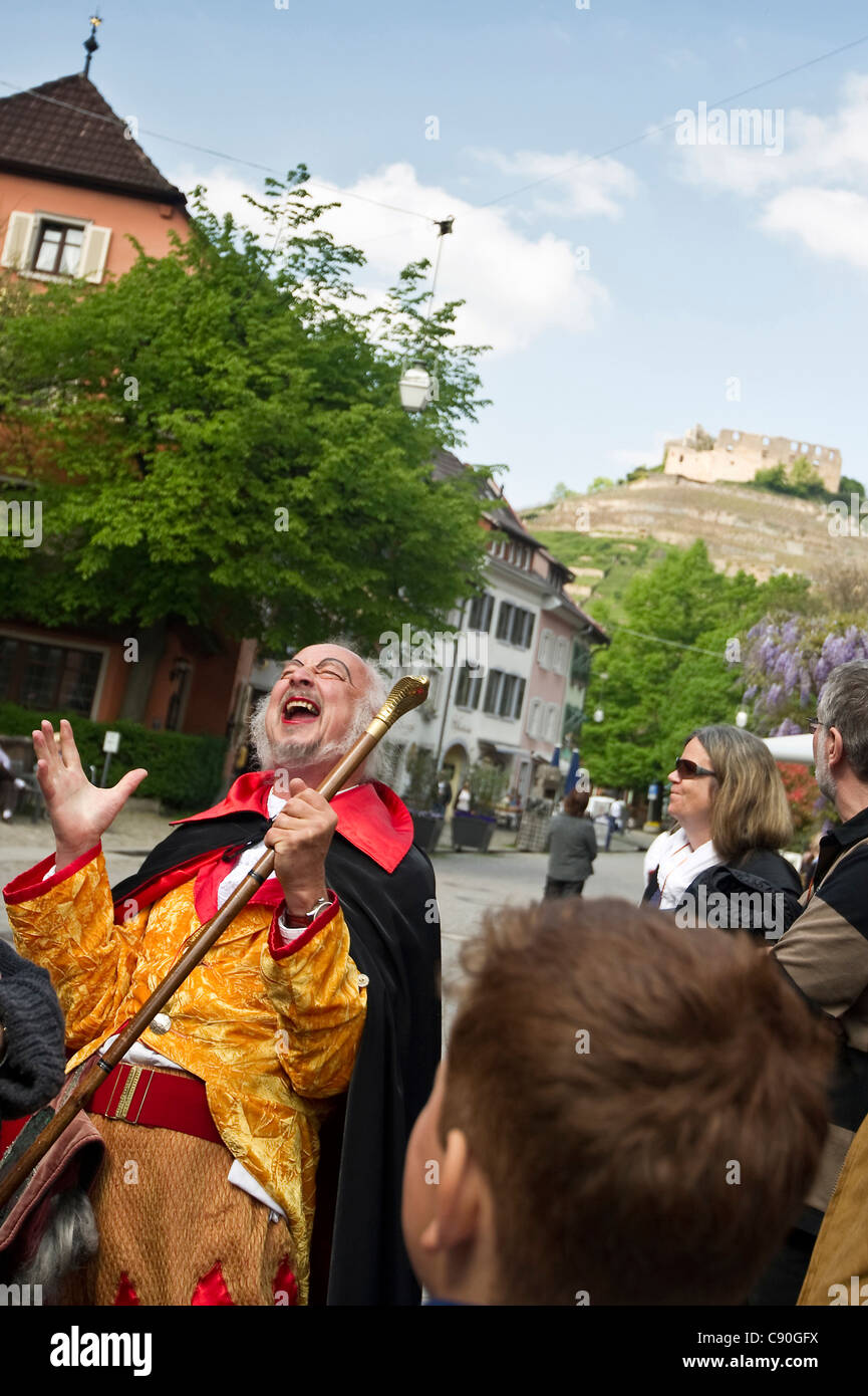 Disguised tourist guide with group of tourits, Staufen, Baden-Wuerttemberg, Germany, Europe Stock Photo