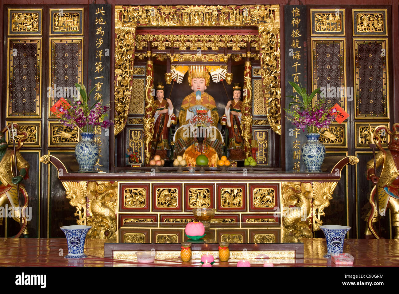 Thian Hock Keng temple image of Ma Zu Guardian of the South Seas Stock Photo