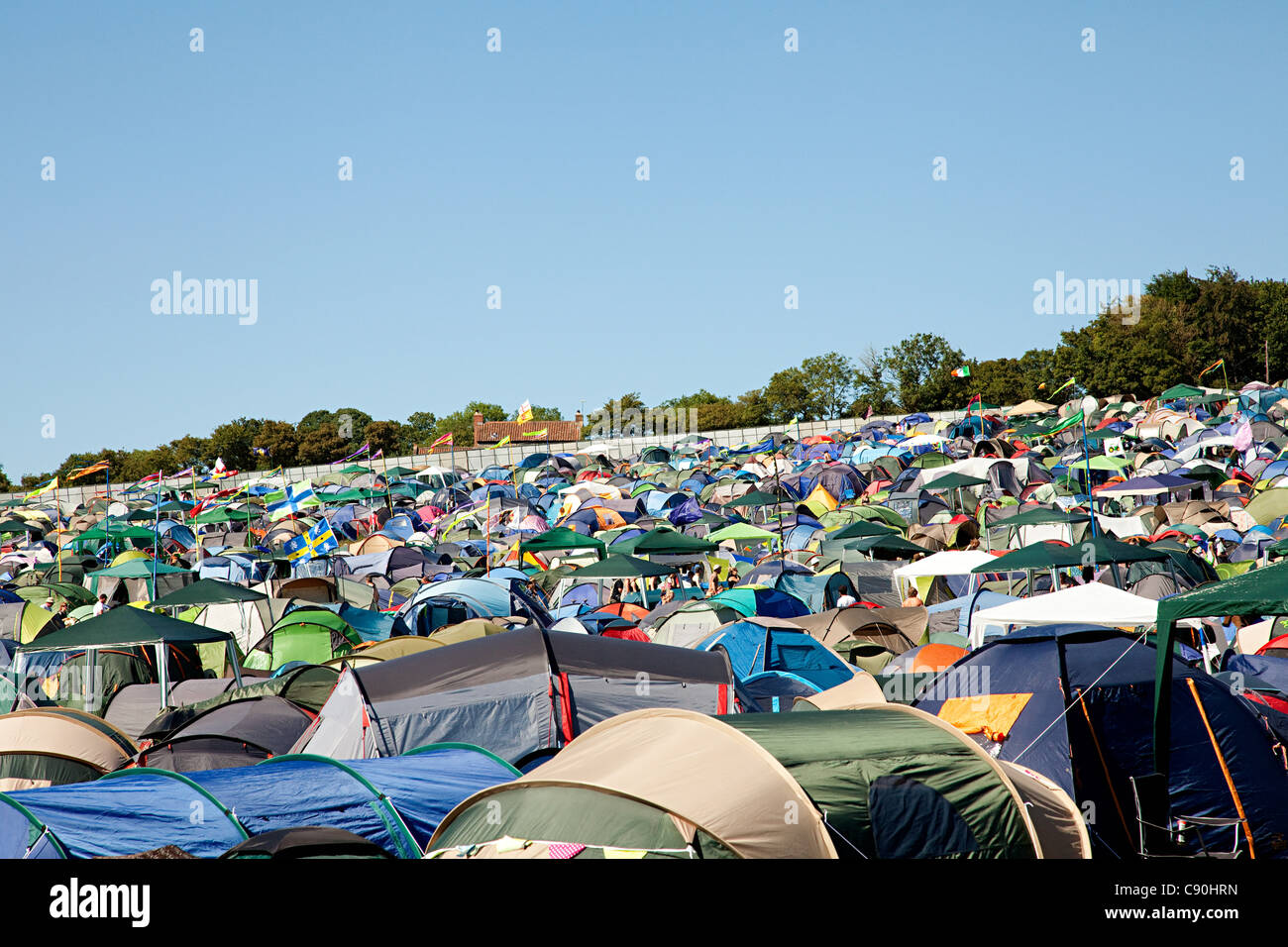 Tents at summer music festival Stock Photo