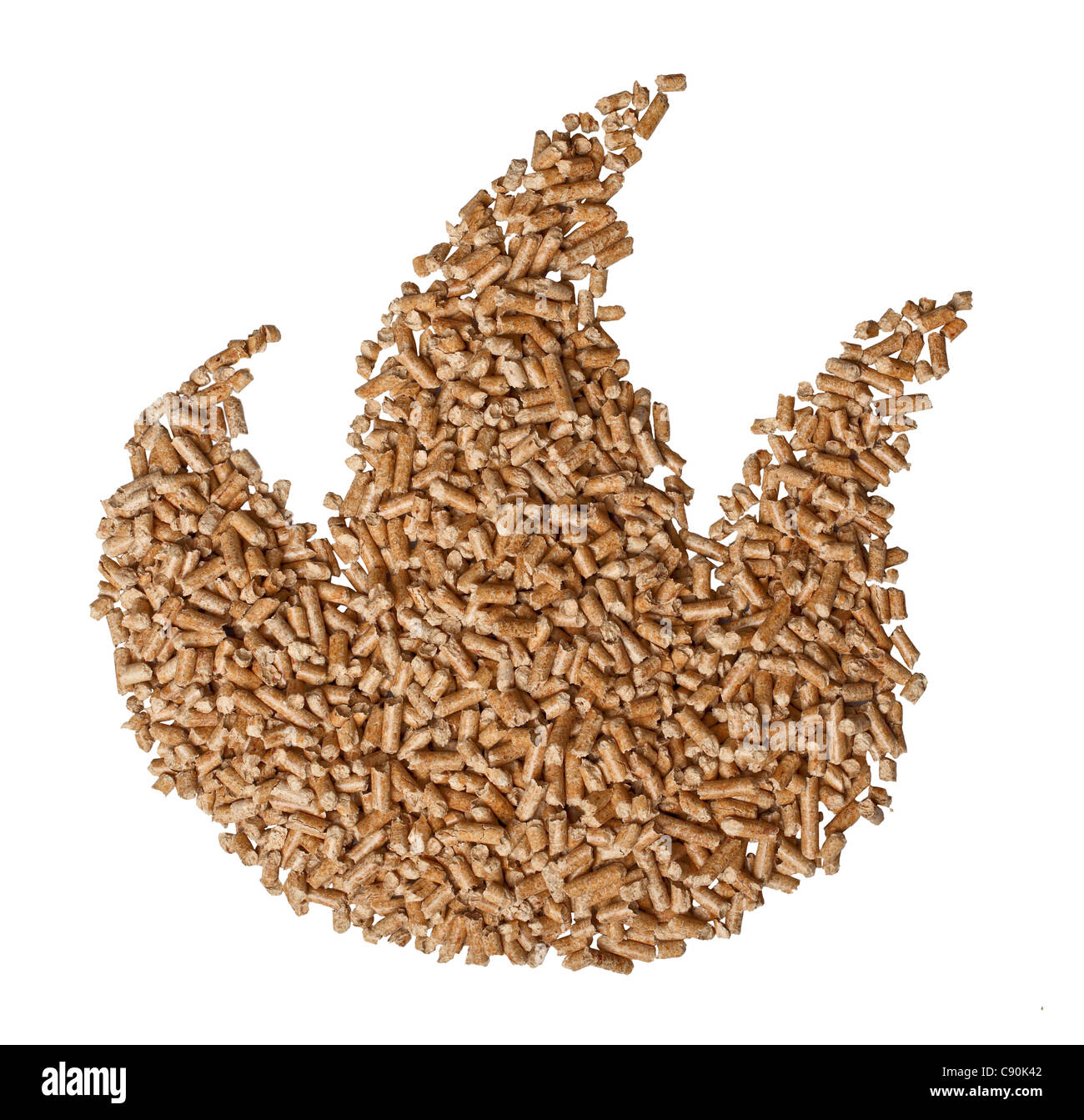 wood pellet flame on white background Stock Photo