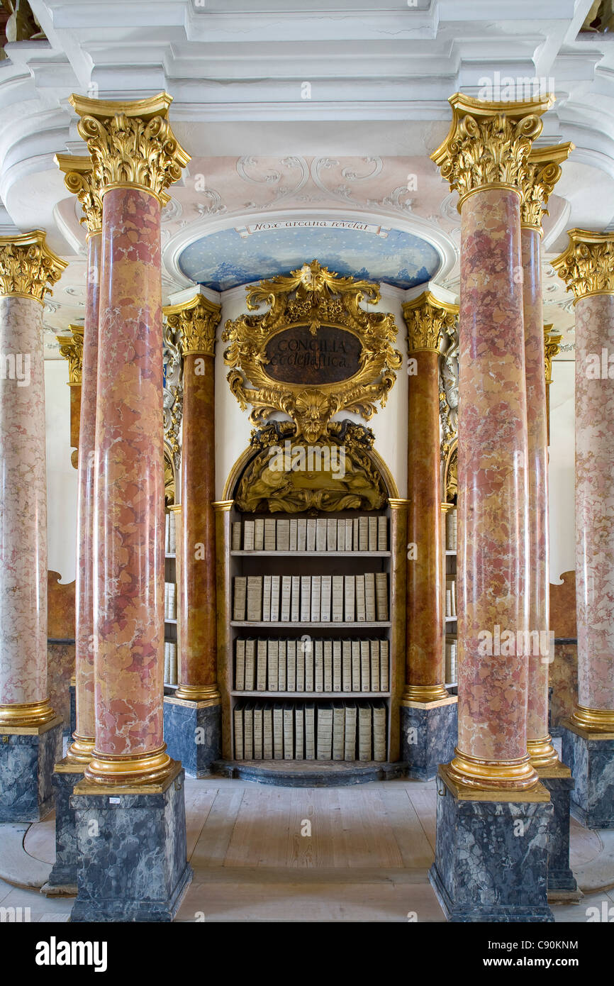 Detail of the old library, Ottobeuren Abbey, Ottobeuren, Bavaria, Germany, Europe Stock Photo