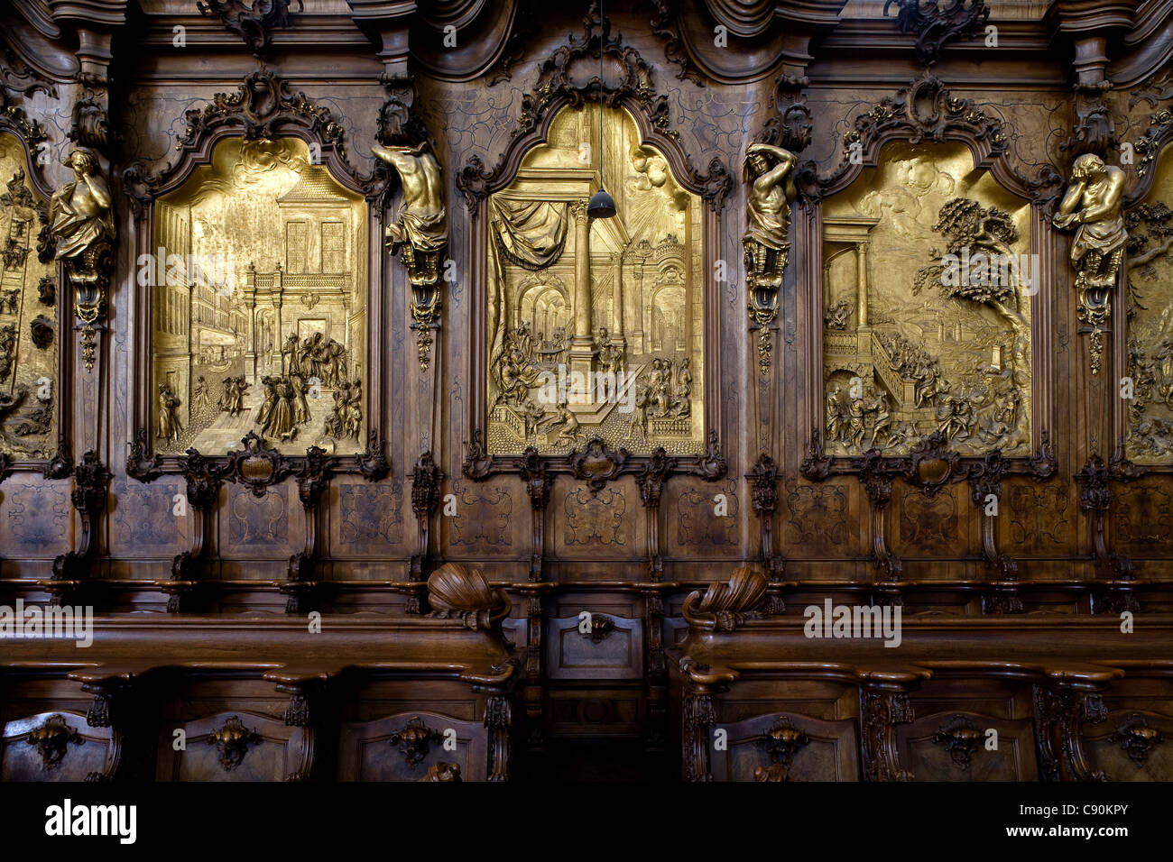 Choir stalls in the Basilica St. Alexander and St. Theodor, Ottobeuren Abbey, Ottobeuren, Bavaria, Germany, Europe Stock Photo
