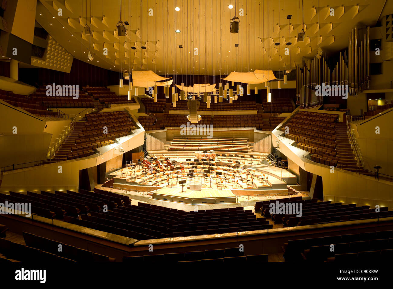 Interior view of Philharmonic orchestra building, at Kemperplatz, architect Hans Scharoun, Berlin, Germany, Europe Stock Photo