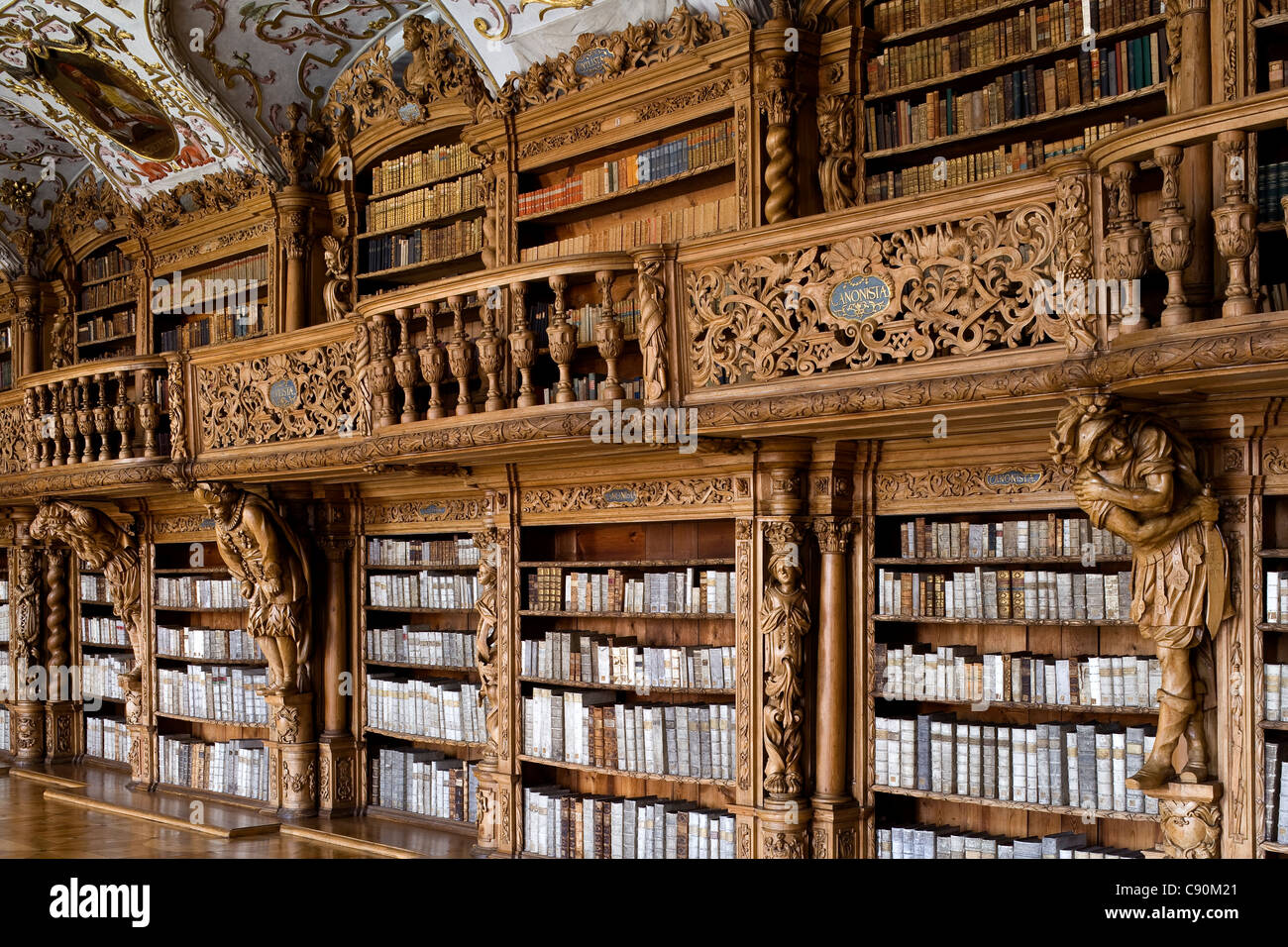 Library in the monastery of Waldsassen, Upper Palatinate, Bavaria, Germany Stock Photo