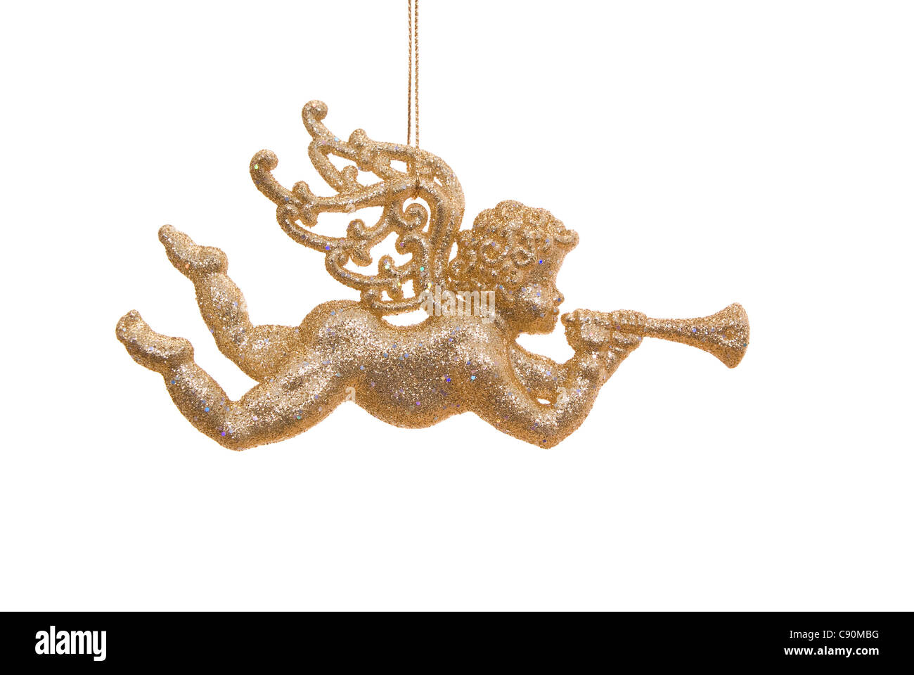 golden angel as decoration on Christmas tree Stock Photo