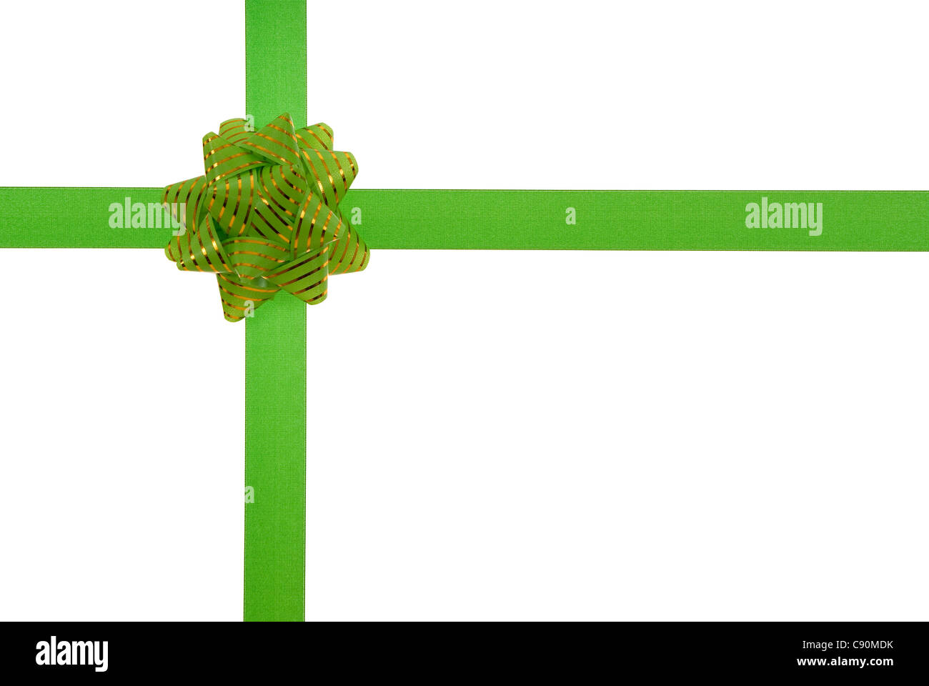 green ribbon with green bow on gift Stock Photo
