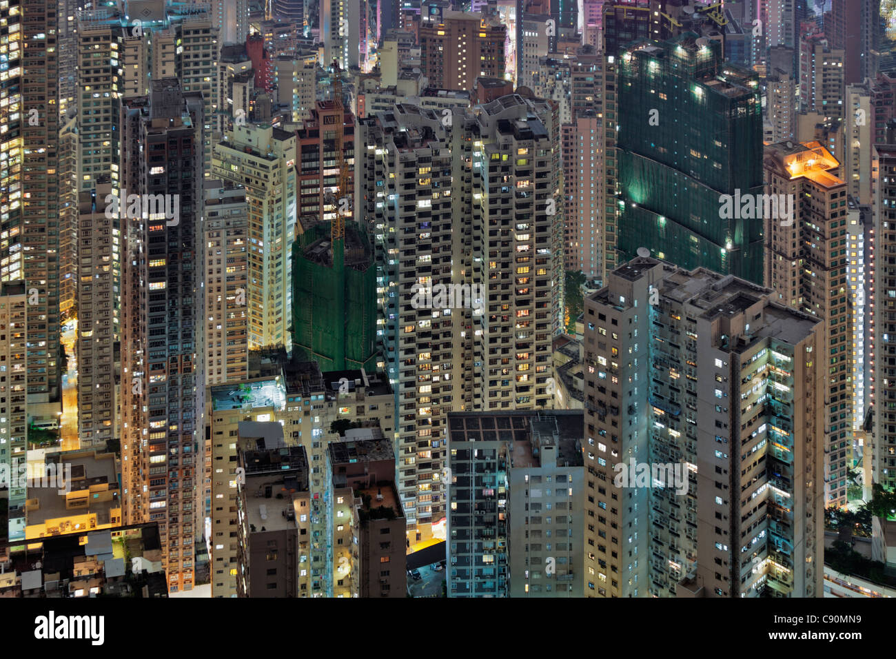 Hong Kong housing estate at night, Hong Kong, China Stock Photo