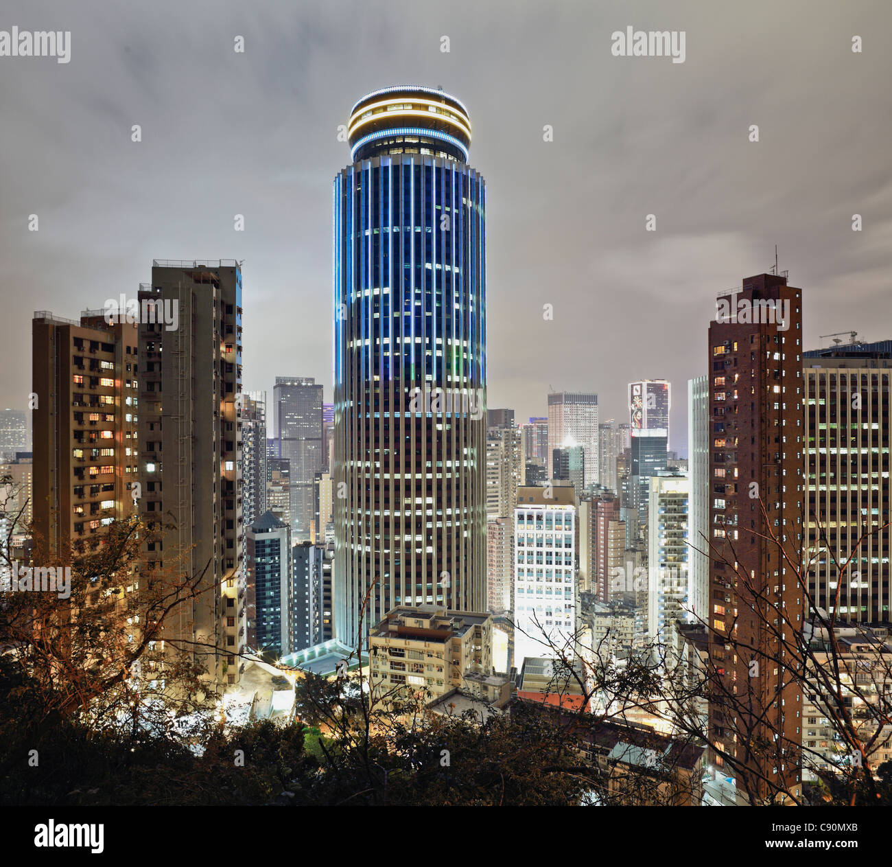 Hongkong Skyline, Hopewell Centre and Wan Chai at night, Hong Kong, China Stock Photo