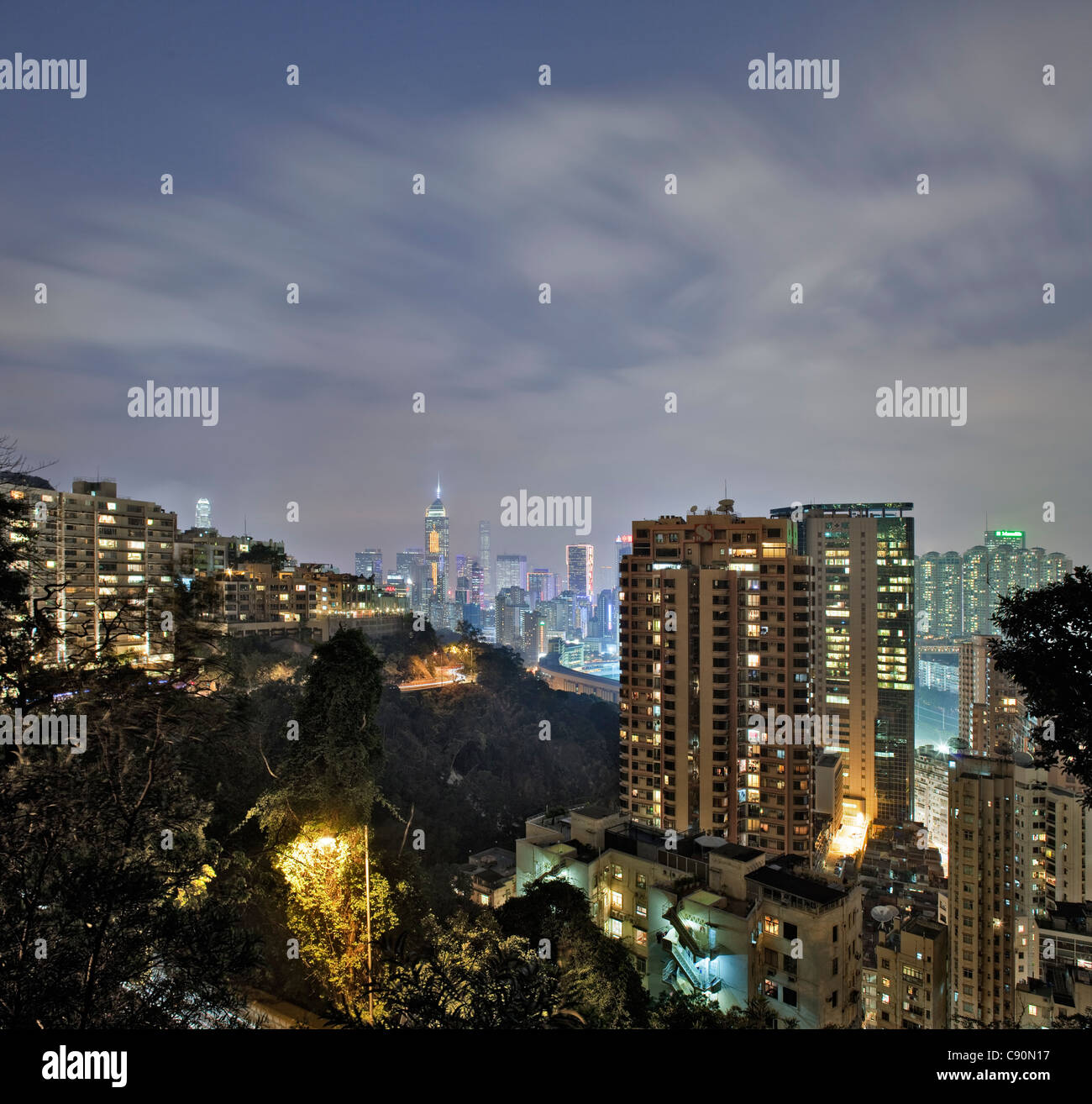 Fung Fai Terrace, Happy Valley residential area and Wan Chai at night, Skyline, Hong Kong, China Stock Photo