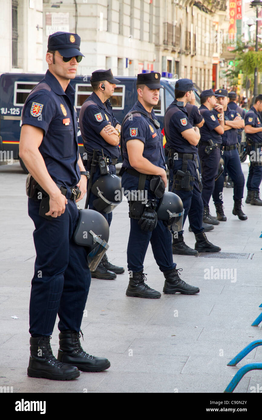 spanish policemen in the streets Madrid, Spain, Europe, EU Stock Photo