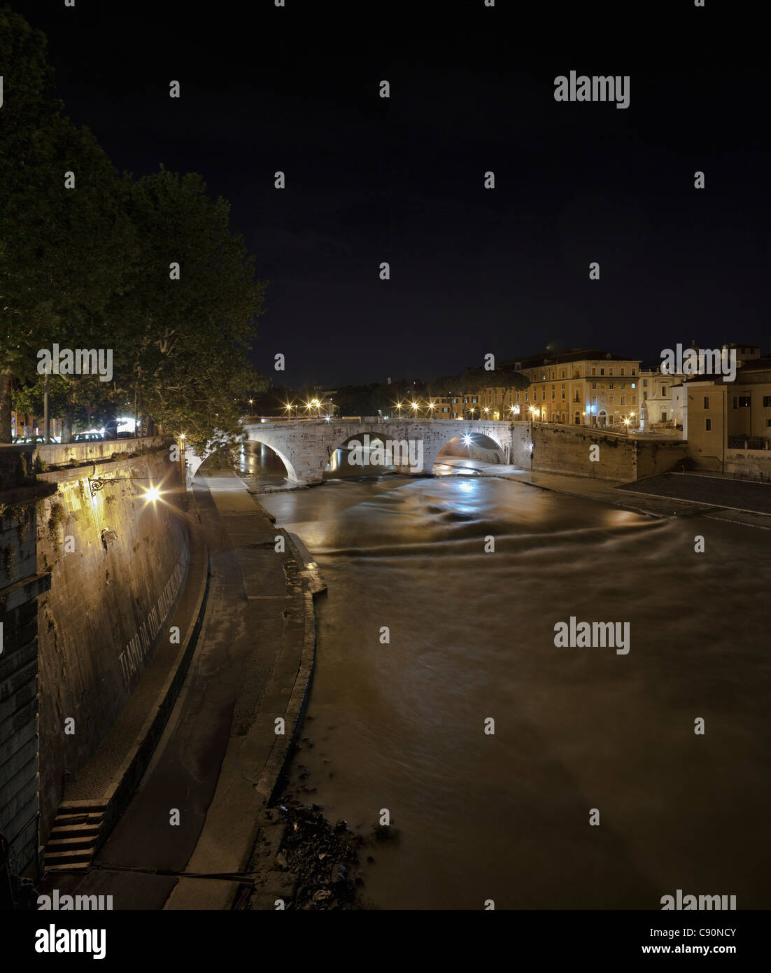 Ponte Cestio, Tiber Island at night, Roma, Latium, Italy Stock Photo