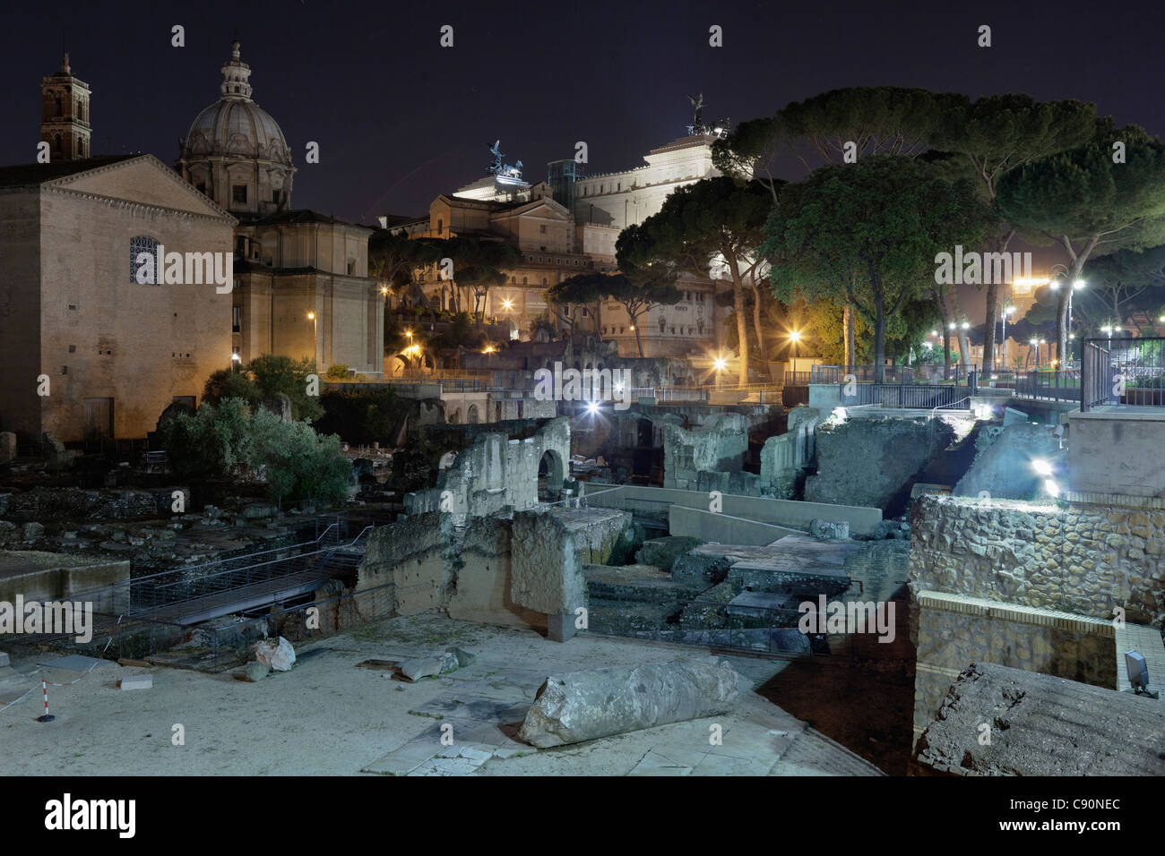Forum of Caesar at night, Roma, Latium, Italy Stock Photo