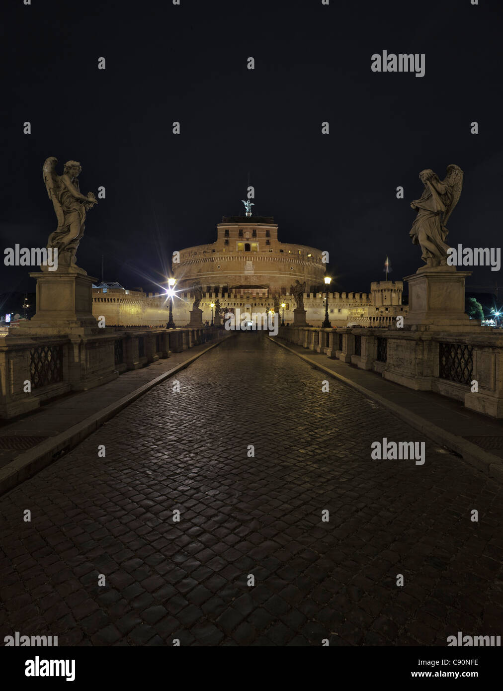 Ponte Sant Angelo and Castel Sant Angelo at night, Roma, Latium, Italy Stock Photo