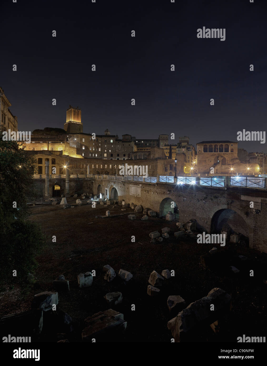 Trajan's Forum at night, Roma, Latium, Italy Stock Photo