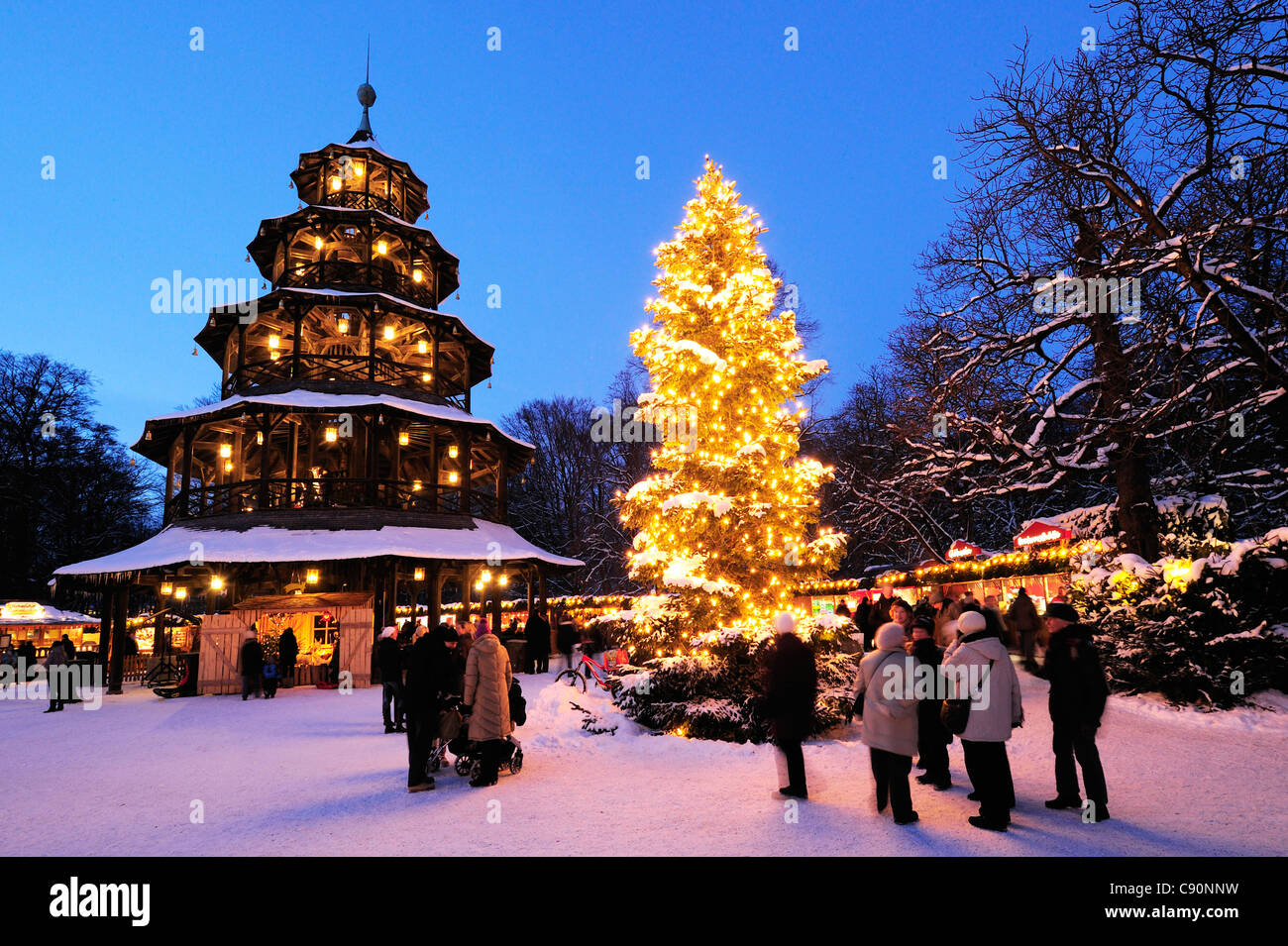 Christmas Market At Chinese Tower English Garden Stock Photos
