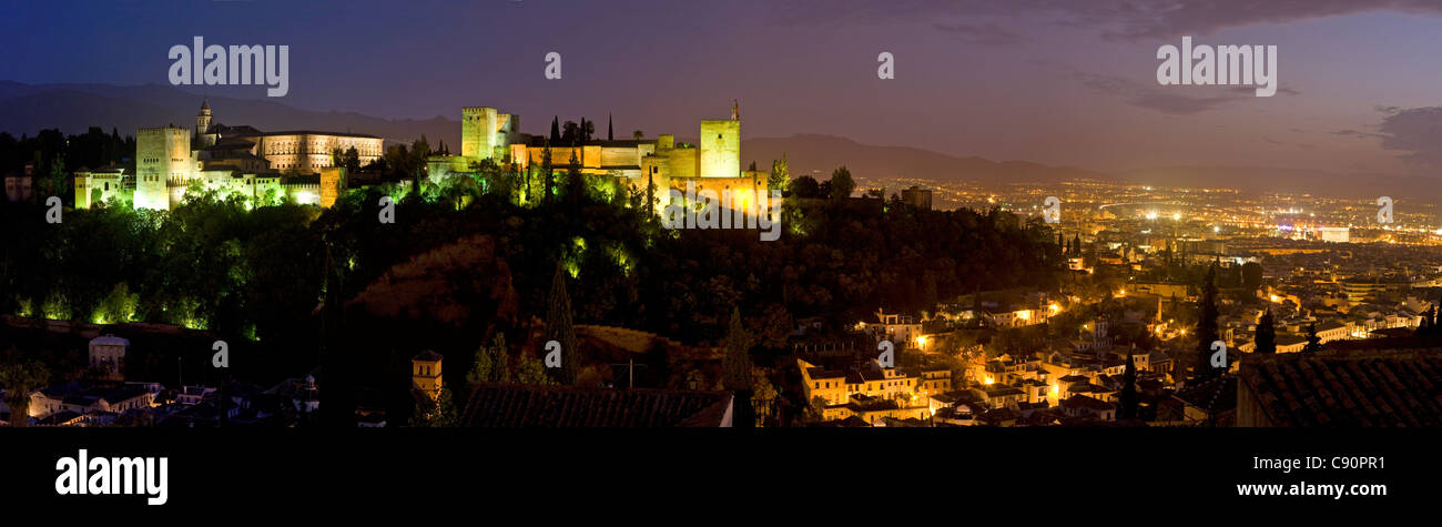 Panorama of the Alhambra seen from the Albaicin, Granada, Spain Stock Photo