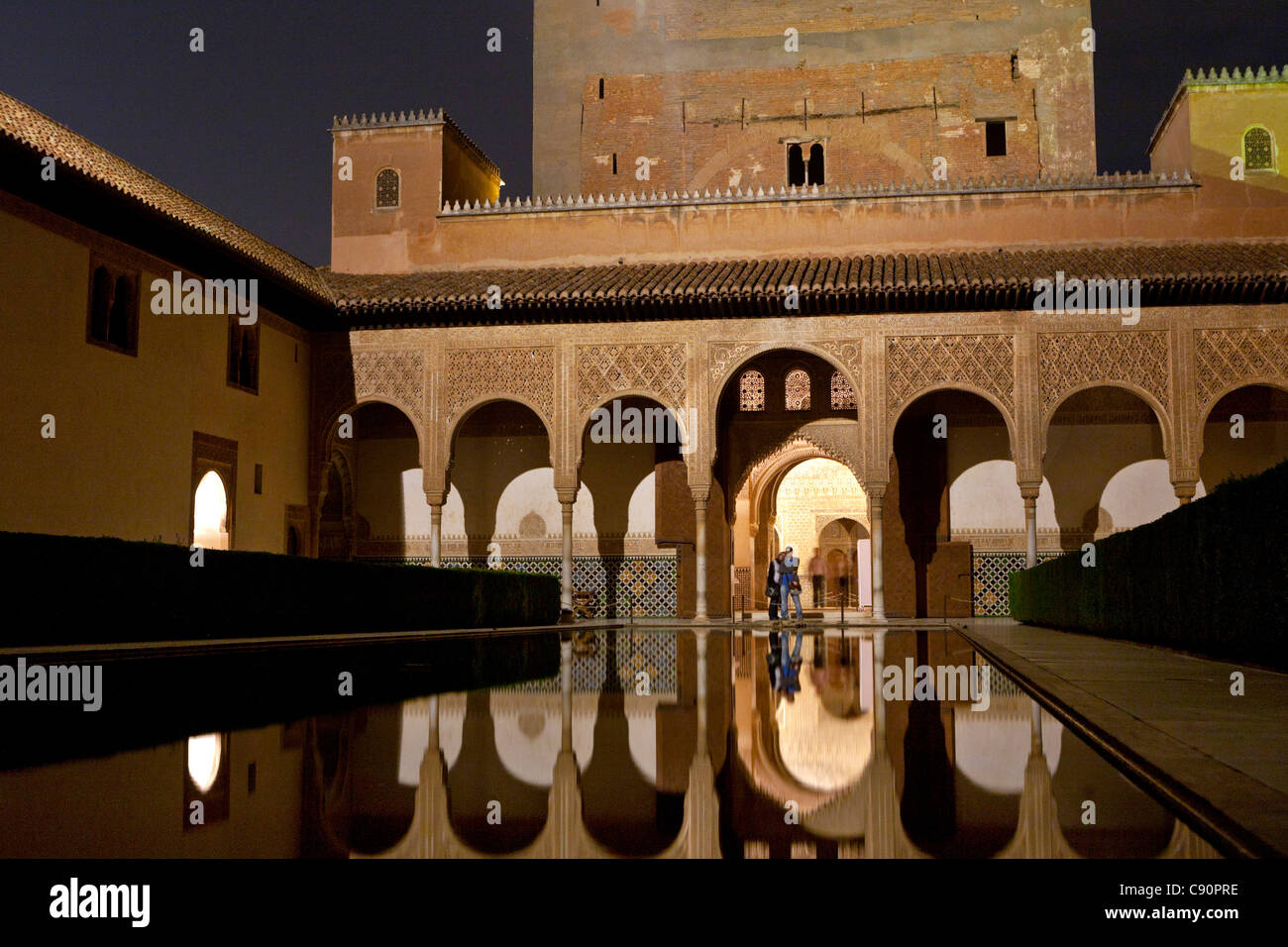 Palacios Nazaries at night, Alhambra, Granada, Spain Stock Photo
