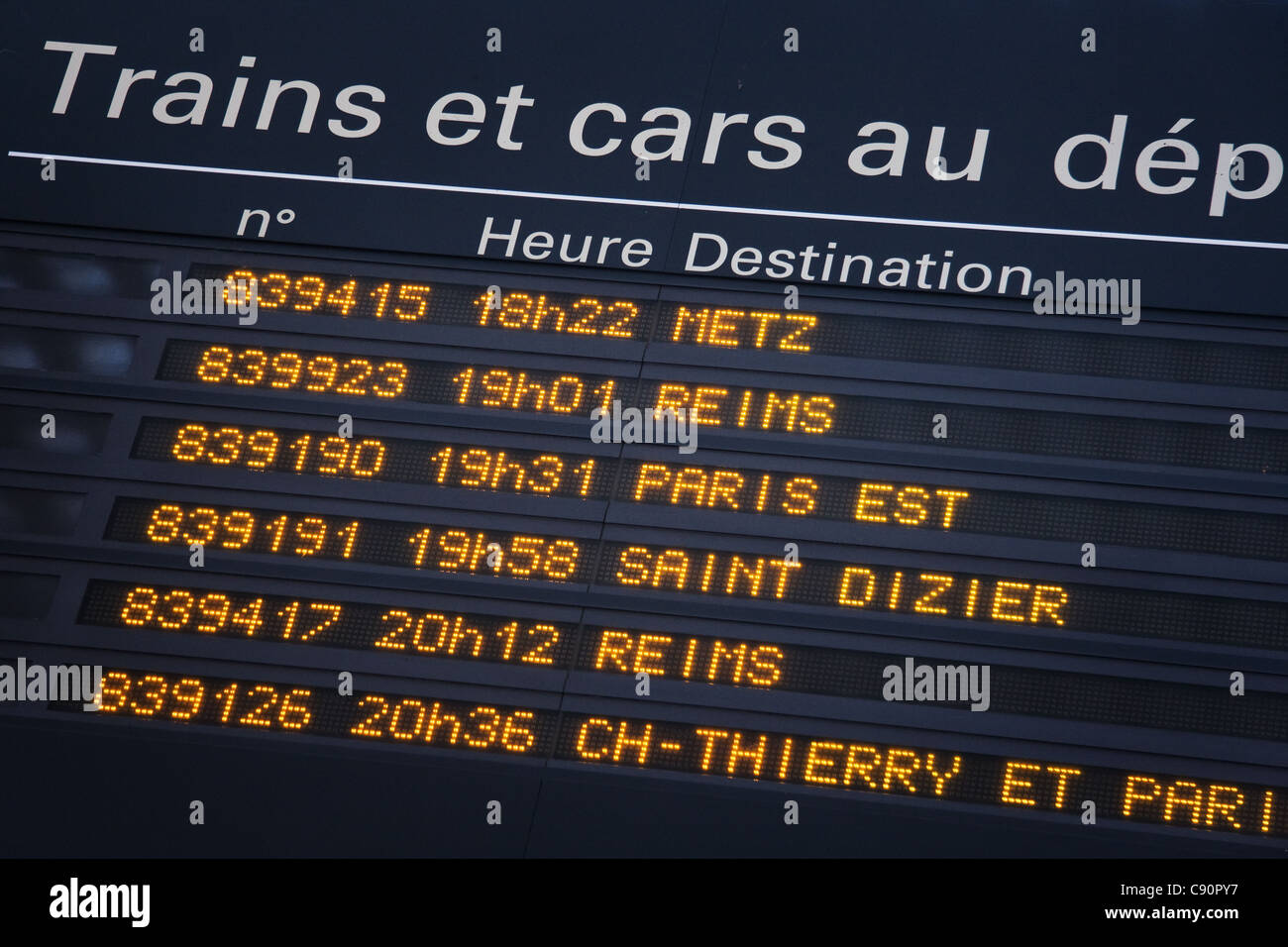 French Train departures board in Epernay France Stock Photo