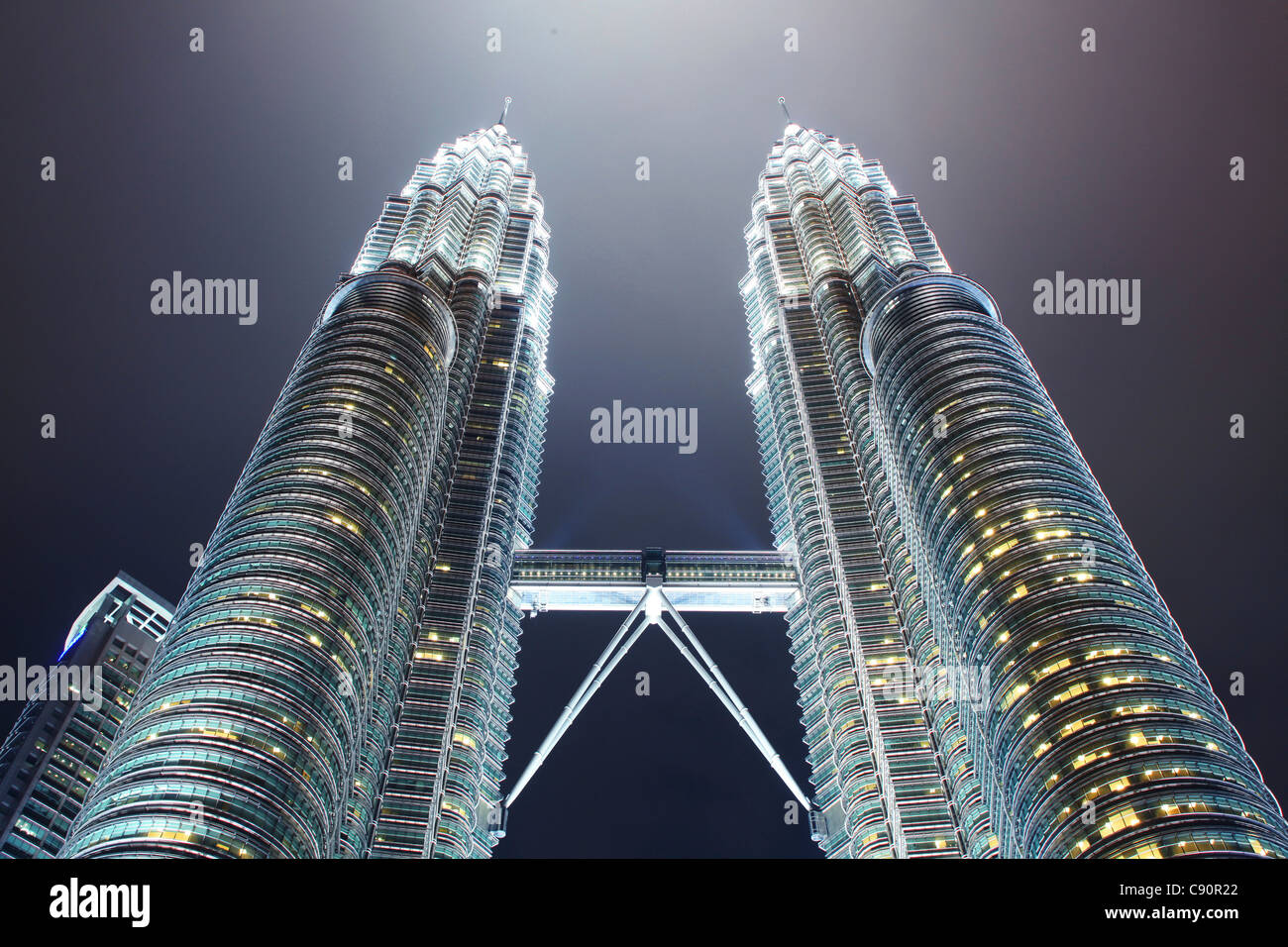 Petronas Towers at night, 452 Meters high, architect Cesar Antonio Pelli, Kuala Lumpur, Malaysia, Asia Stock Photo