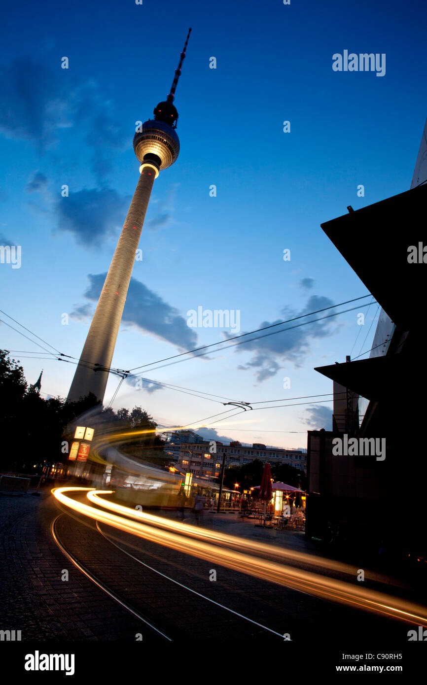 Berlin Fernsehturm at night, Alexanderplatz, Berlin, Germany Stock Photo