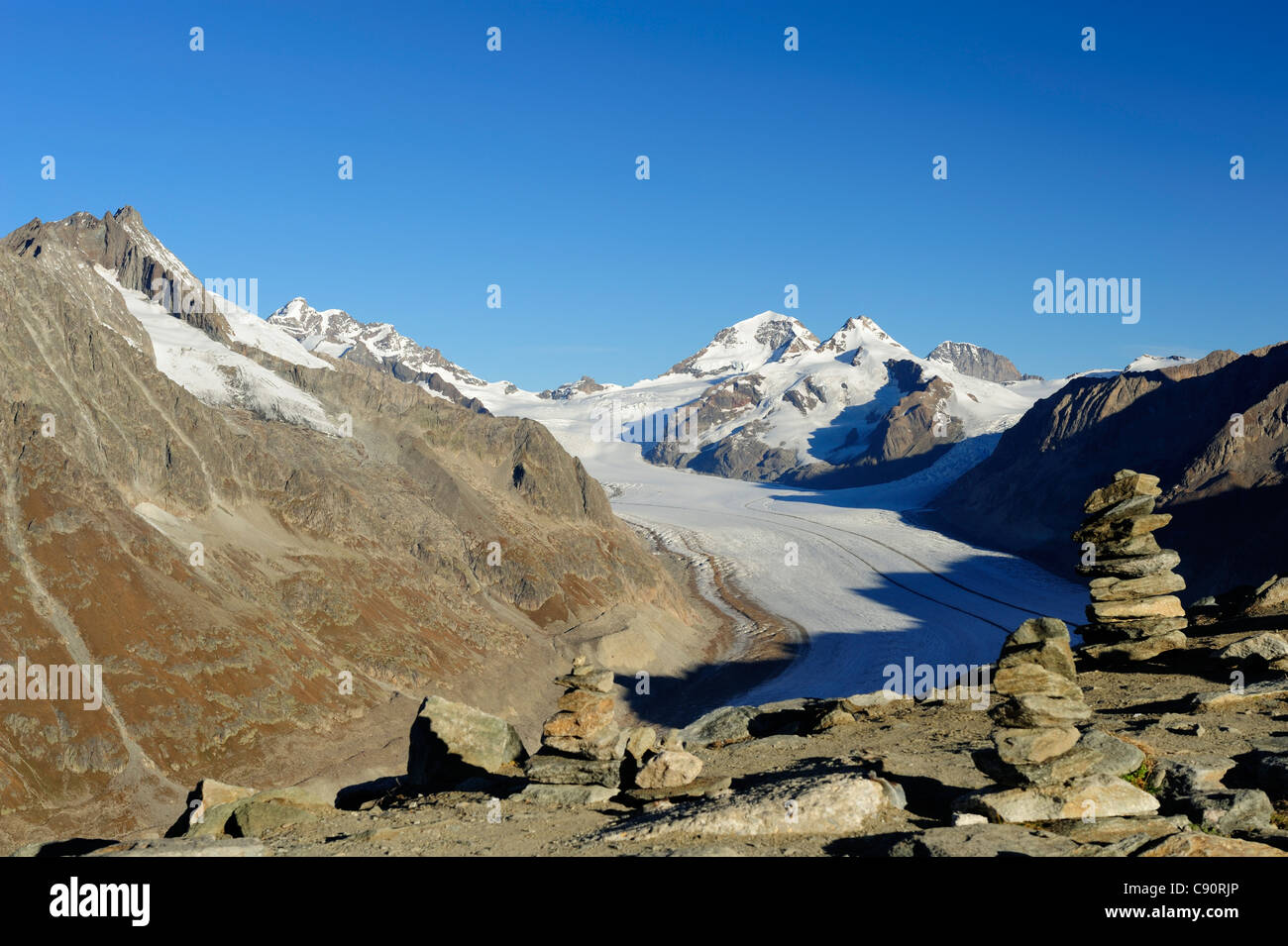 Glacier Grosser Aletschgletscher with Jungfrau, Moench and Eiger, from