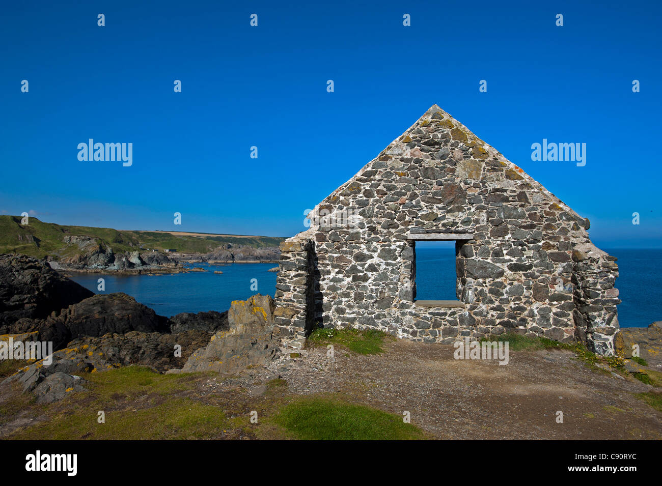 Ruin above the harbour of Portsoy, Aberdeenshire, Scotland Stock Photo