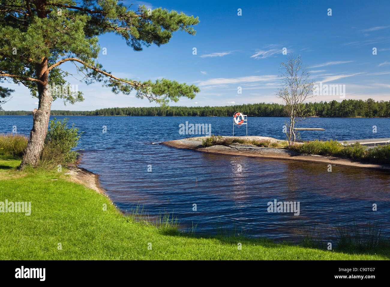 Boasjoen lake under blue sky, Smaland, South Sweden, Scandinavia, Europe Stock Photo