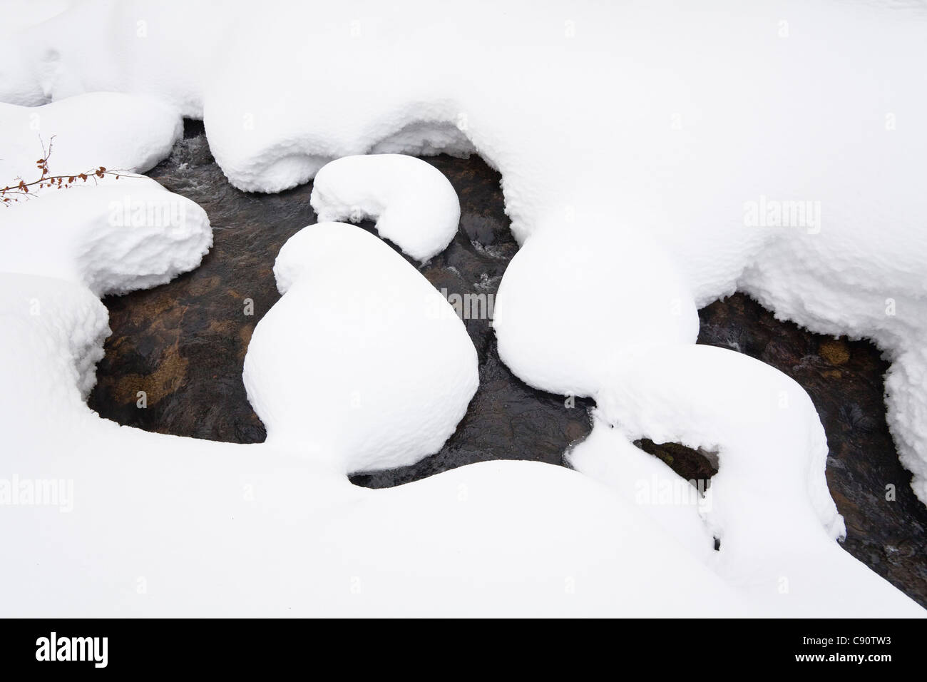 Creek Kleine Ohe with deep snow in winter, Bavarian Forest National Park, Lower Bavaria, Germany, Europe Stock Photo