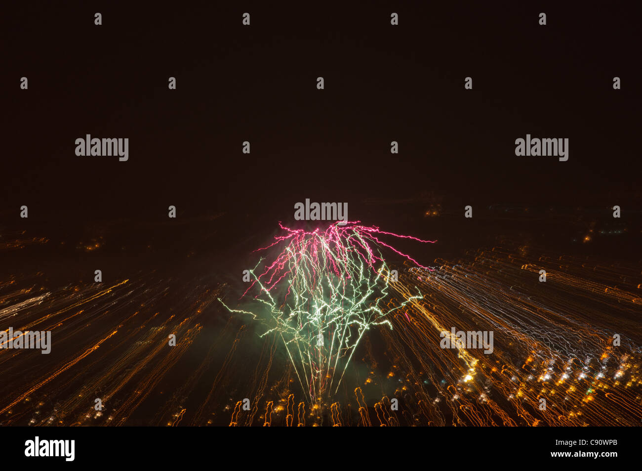 A celebration of fireworks on the fifth of November bonfire night, with
