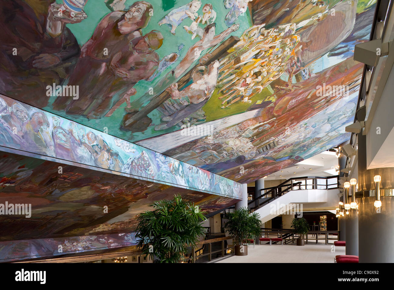 Ceiling fresco Gesang vom Leben in the foyer of the new Gewandhaus in Leipzig, Saxony, Germany, Europe Stock Photo