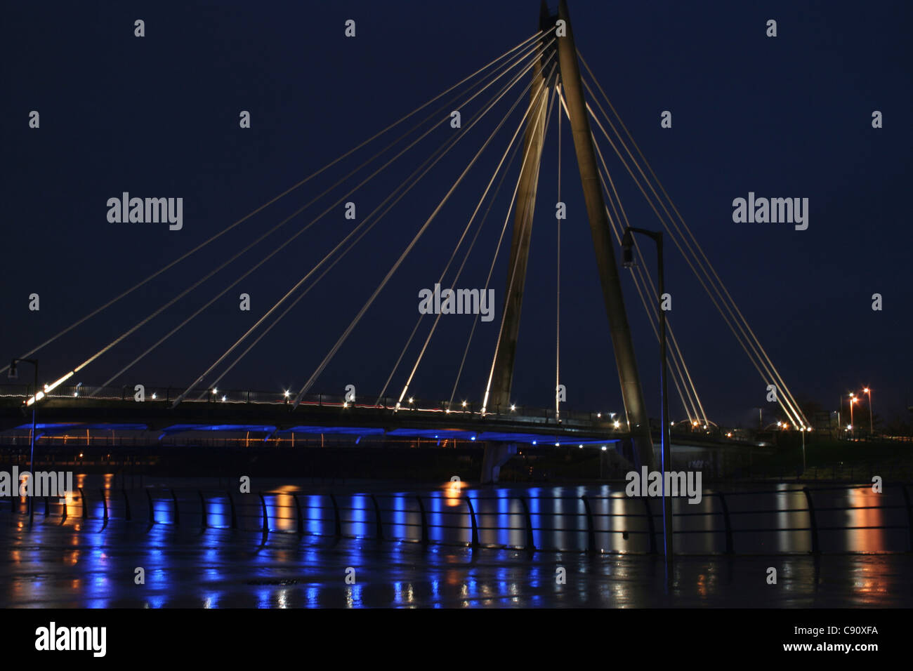 Marine Way Bridge in Southport looks dramatic at night with its innovative lighting. Southport