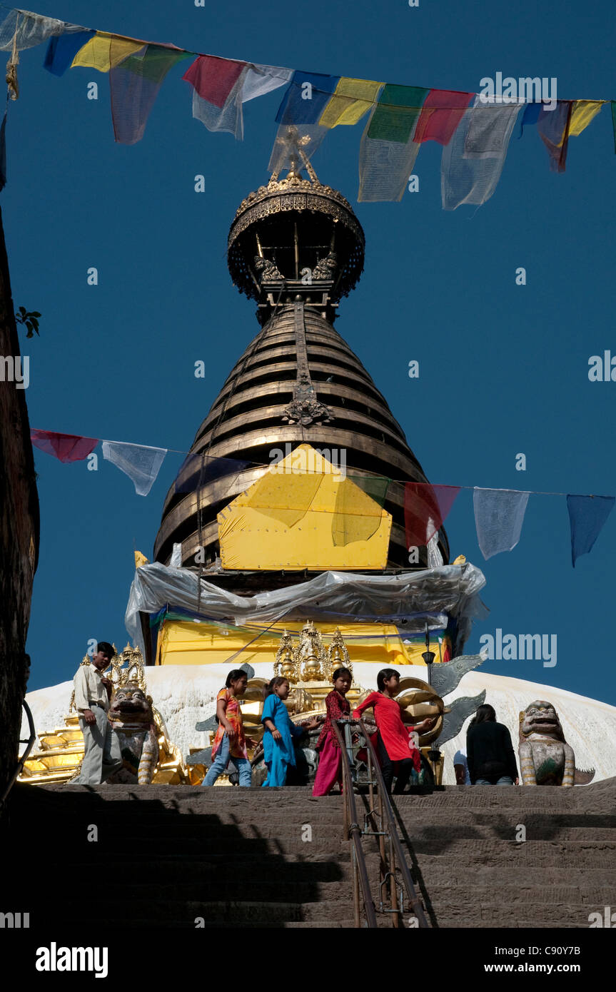 Swayambhunath is also known as the Monkey Temple and is a large national landmark and a place of pilgrimage. The historic Stock Photo