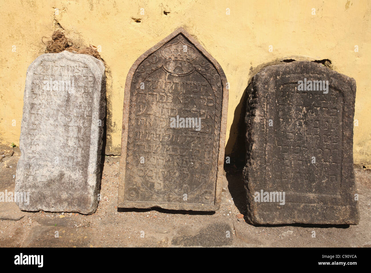 The Paradesi Synagogue in Kochi city is the oldest Jewish building and synagogue in the Commonwealth of Nations. Headstones are Stock Photo
