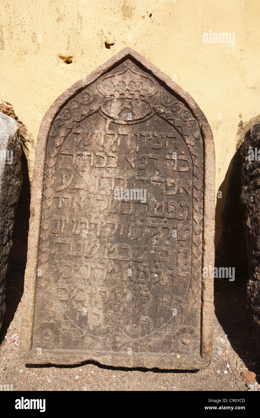 The Paradesi Synagogue in Cochin is the oldest synagogue in the Commonwealth of Nations. There are old Jewish headstones with Stock Photo