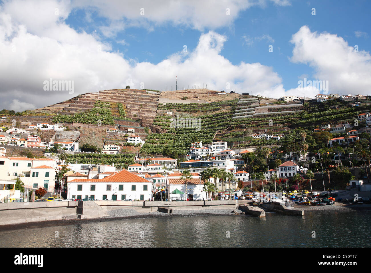 Madeira is a volcanic landmass an island in the North Atlantic. The island attracts visitors to see the wild flowers and Stock Photo